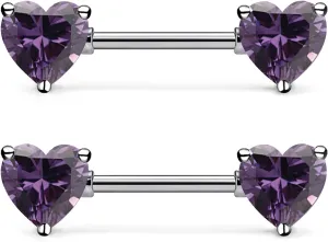 14G ASTM F136 Titanium Nipple Piercing Jewelry Heart CZ Nipple Barbell Jewelry Internally Threaded G23 Solid Titanium Nipple Piercing Barbell Ring Jewelry for Women Men 14 Gauge