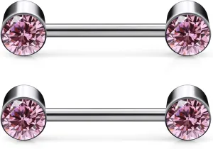 14G ASTM F136 Titanium Nipple Piercing Jewelry Round CZ Nipple Barbell Jewelry Internally Threaded G23 Solid Titanium Nipple Piercing Barbell Ring Jewelry for Women Men 14 Gauge