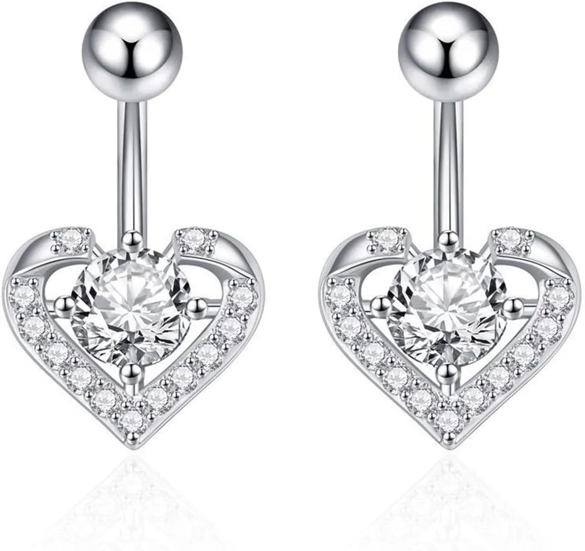 14G Belly Button Ring, 2Pcs Stainless-Steel Heart Body Piercing Jewelry, Piercing Body Jewelry for Women