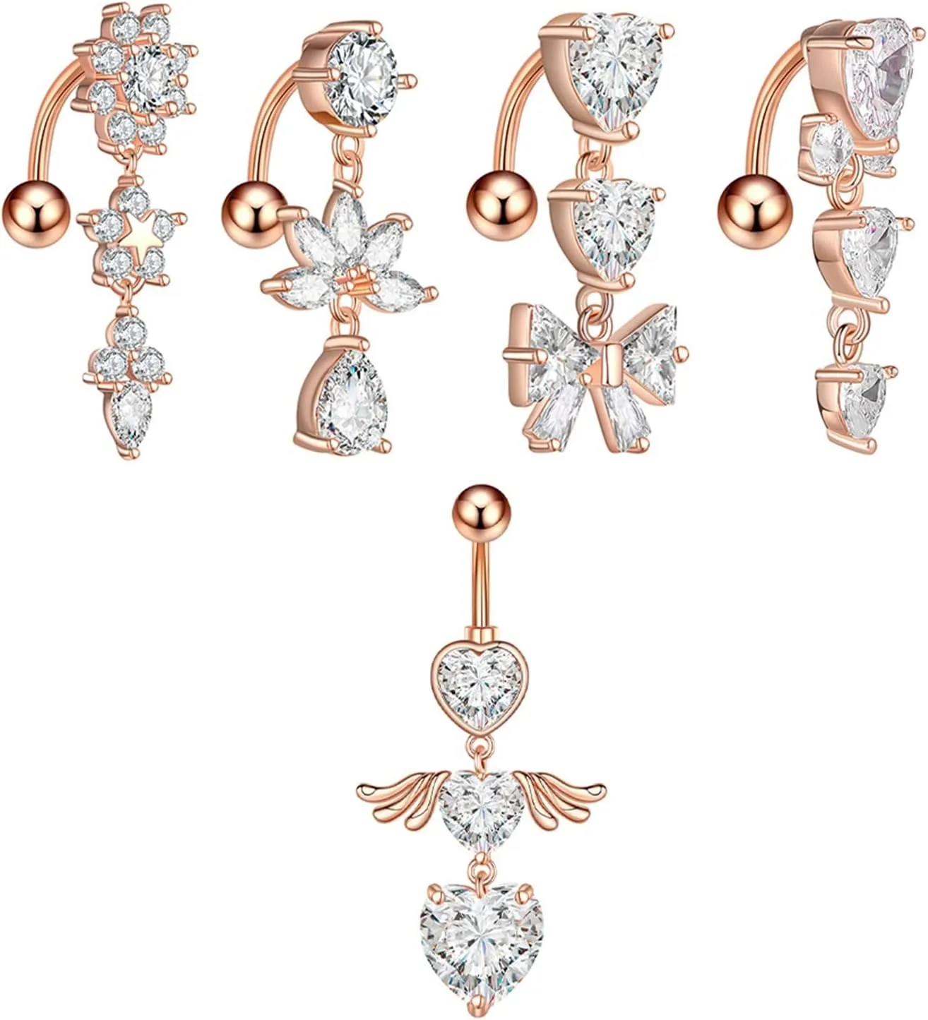 14G Belly Button Ring, 5Pcs Stainless-Steel Inverted Body Piercing Jewelry, Piercing Body Jewelry for Women