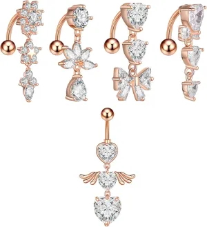 14G Belly Button Ring, 5Pcs Stainless-Steel Inverted Body Piercing Jewelry, Piercing Body Jewelry for Women