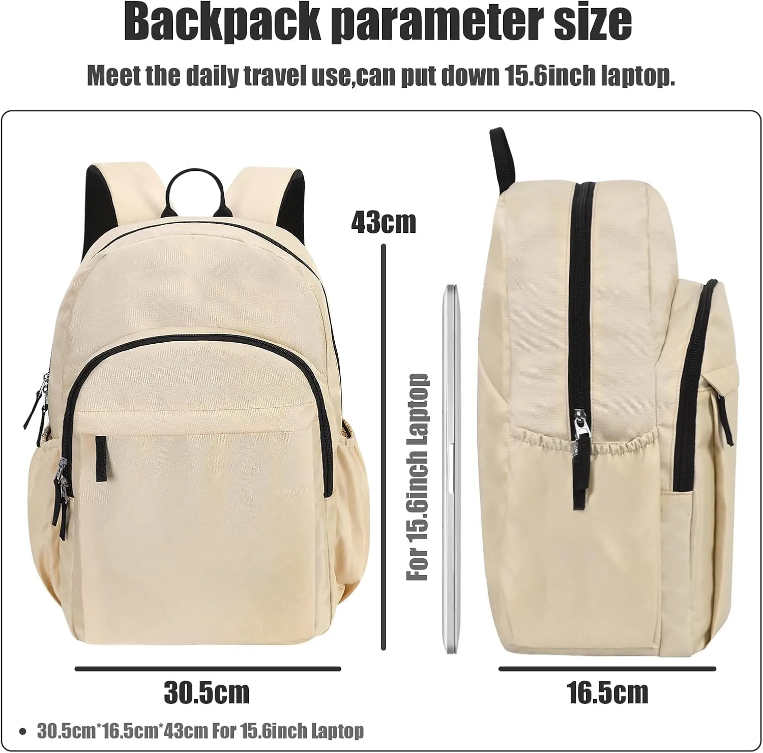 15.6 inch Basic Backpack for Men, Travel Backpack Carry on, Water Resistant School Backpacks for Teens, College Back Pack Bookbag for Boys Girls, Work Backpacks for Women(Beige)