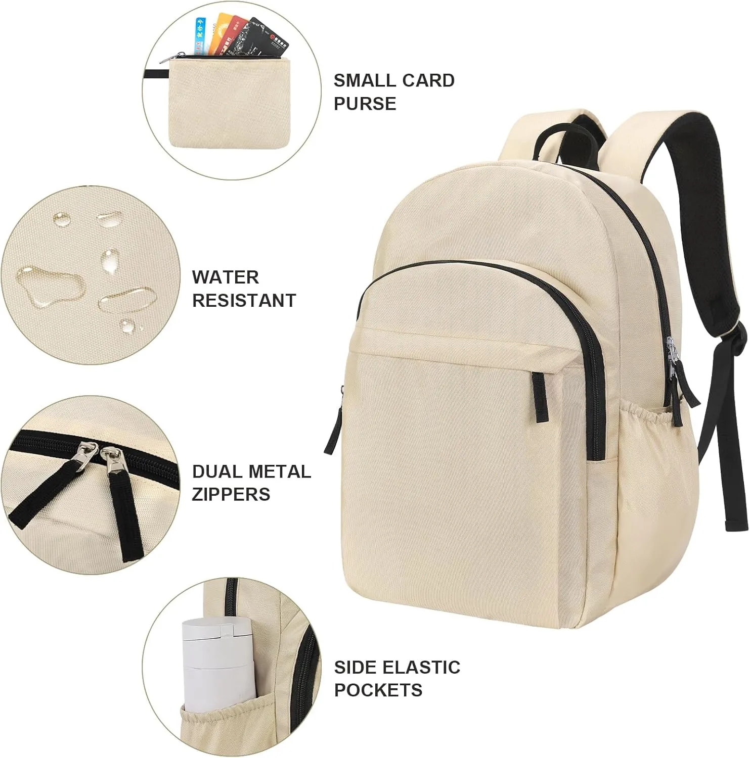 15.6 inch Basic Backpack for Men, Travel Backpack Carry on, Water Resistant School Backpacks for Teens, College Back Pack Bookbag for Boys Girls, Work Backpacks for Women(Beige)