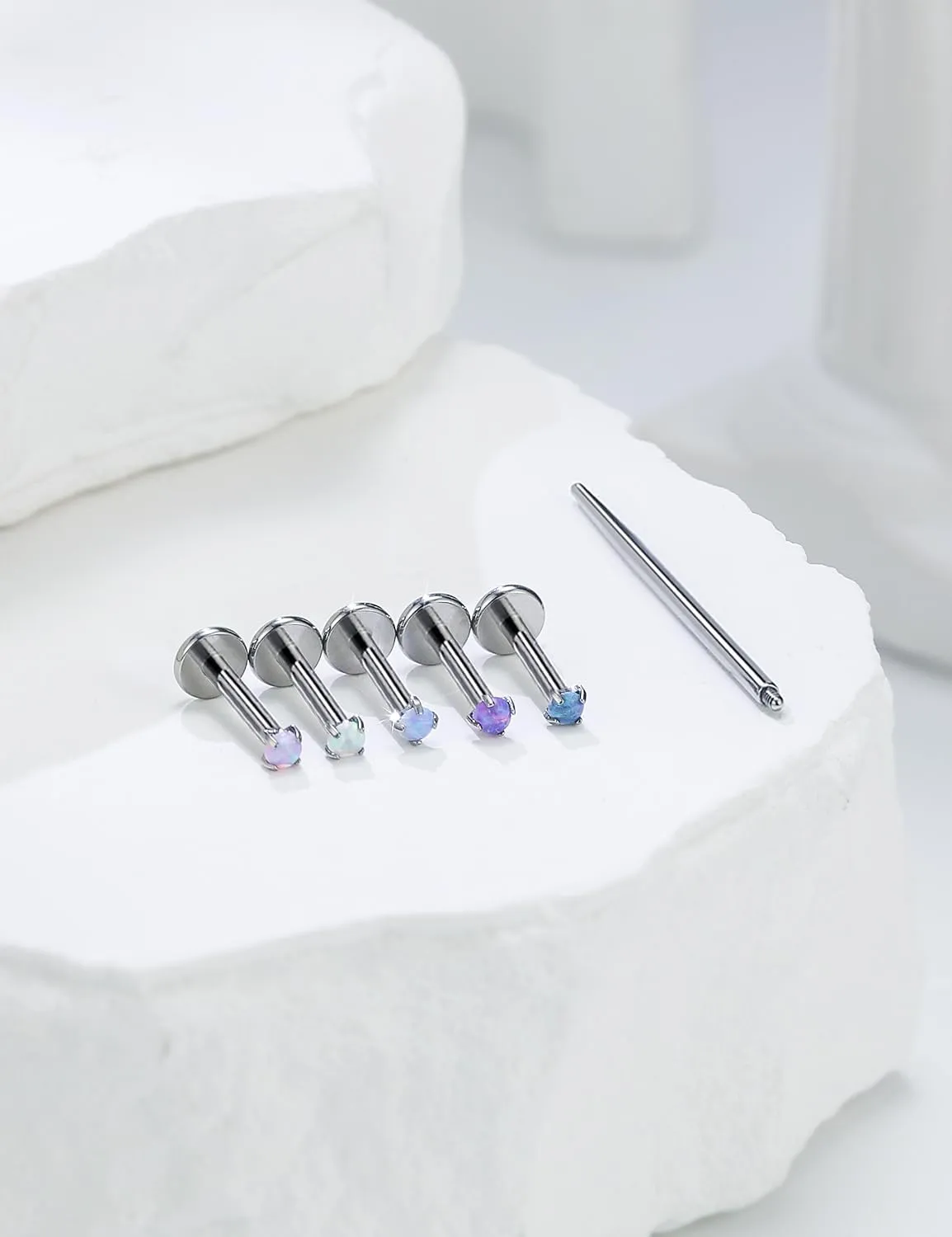 16G F136 Titanium Lip Rings Labret Jewelry Internally Threaded Monroe Lip Ring Medusa Snake Bite Piercing Jewelry Conch Tragus Forward Helix Cartilage Earring Studs Piercing Jewelry Opal