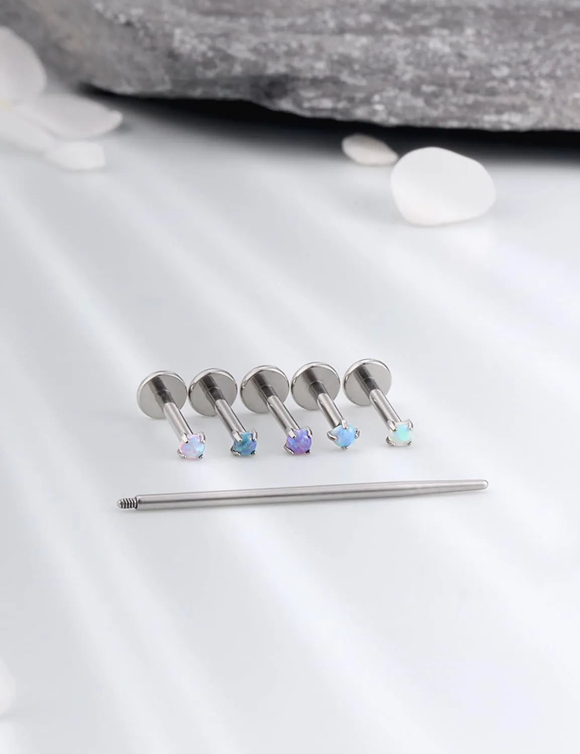 16G F136 Titanium Lip Rings Labret Jewelry Internally Threaded Monroe Lip Ring Medusa Snake Bite Piercing Jewelry Conch Tragus Forward Helix Cartilage Earring Studs Piercing Jewelry Opal