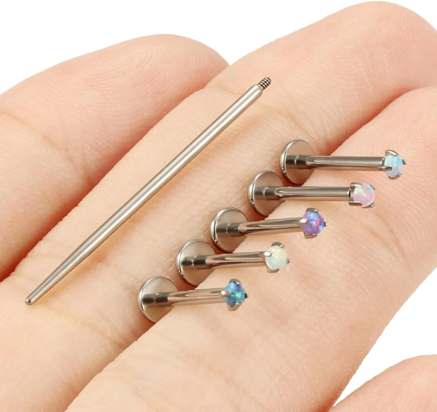 16G F136 Titanium Lip Rings Labret Jewelry Internally Threaded Monroe Lip Ring Medusa Snake Bite Piercing Jewelry Conch Tragus Forward Helix Cartilage Earring Studs Piercing Jewelry Opal