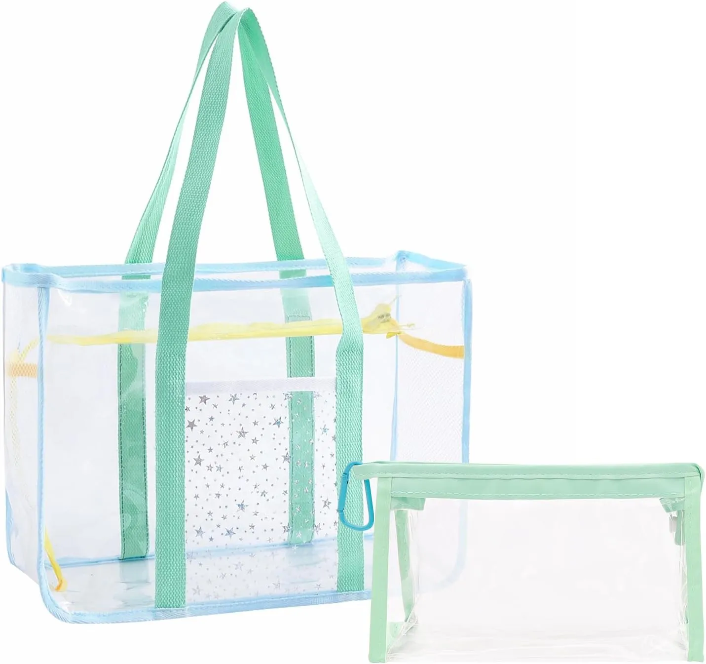 2 Pcs Clear Tote Bag Large Beach Bag Transparent PVC Tote Toiletry Bag Travel Makeup Case for Stadium