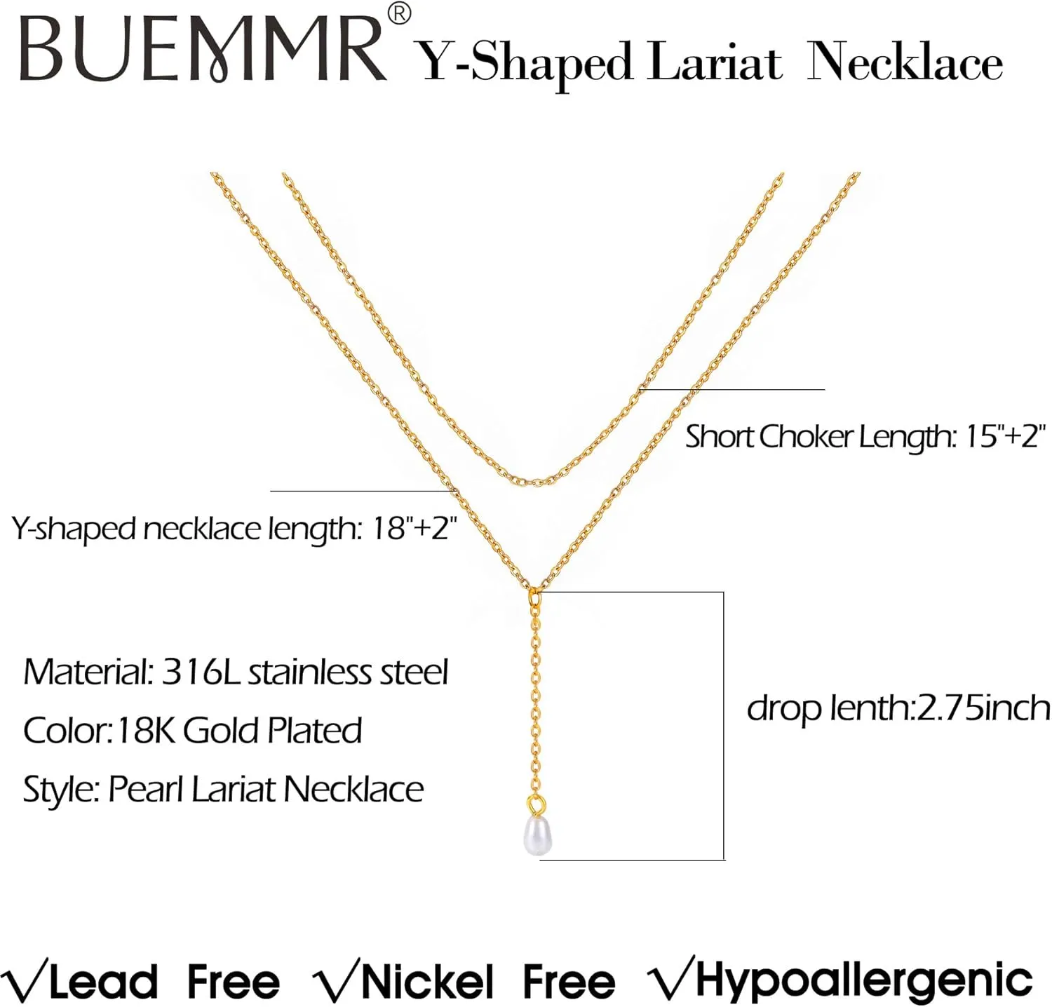 2 PCS Layered Long Gold Necklace Set for Women 18K Gold Plated Dainty Lariat Y Necklaces