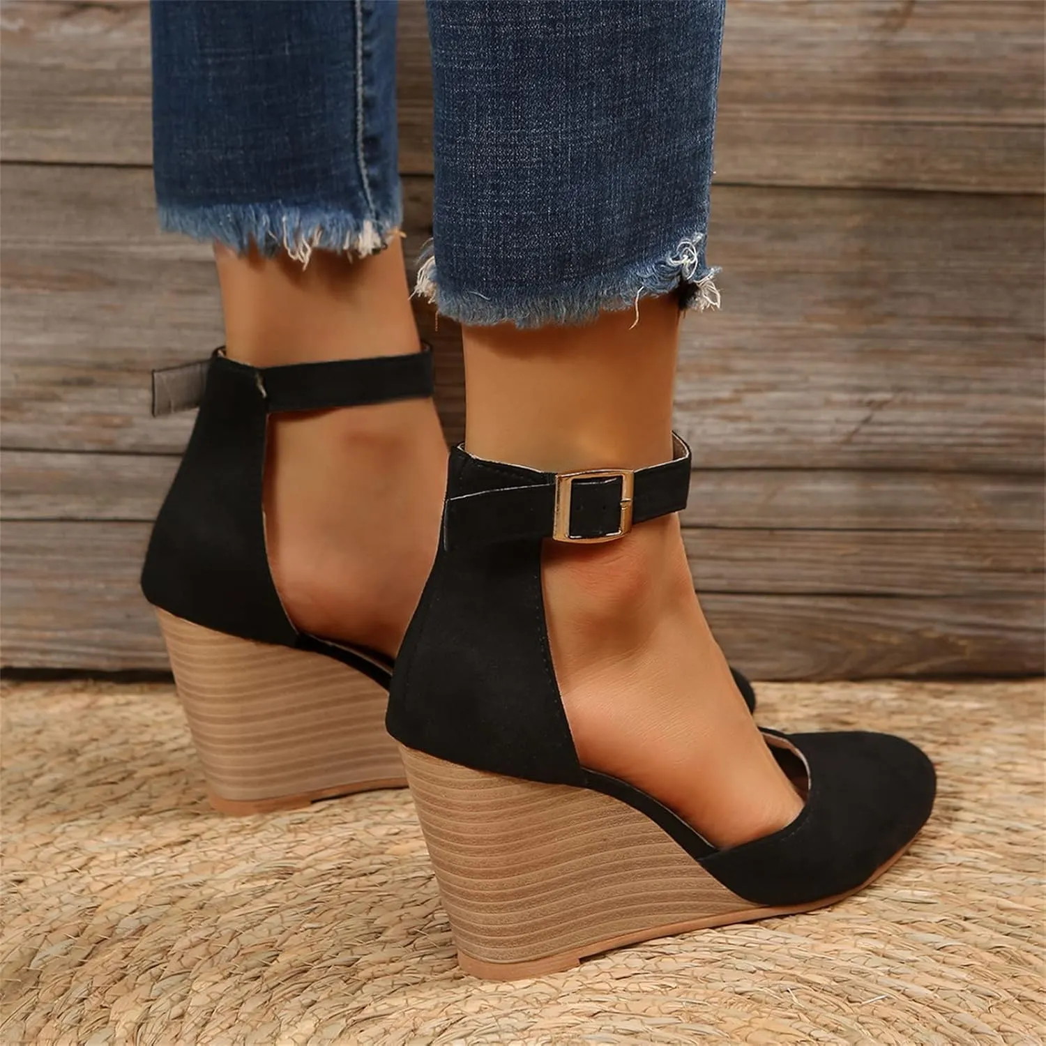 2025 Women Comfortable Wedge Heel Sandals Summer Sexy Ladies Dress Business Slip-On Shoes with Ankle Strap Breathable Height Increase Casual Shoe Fashion Dance Party Wedding Loafers