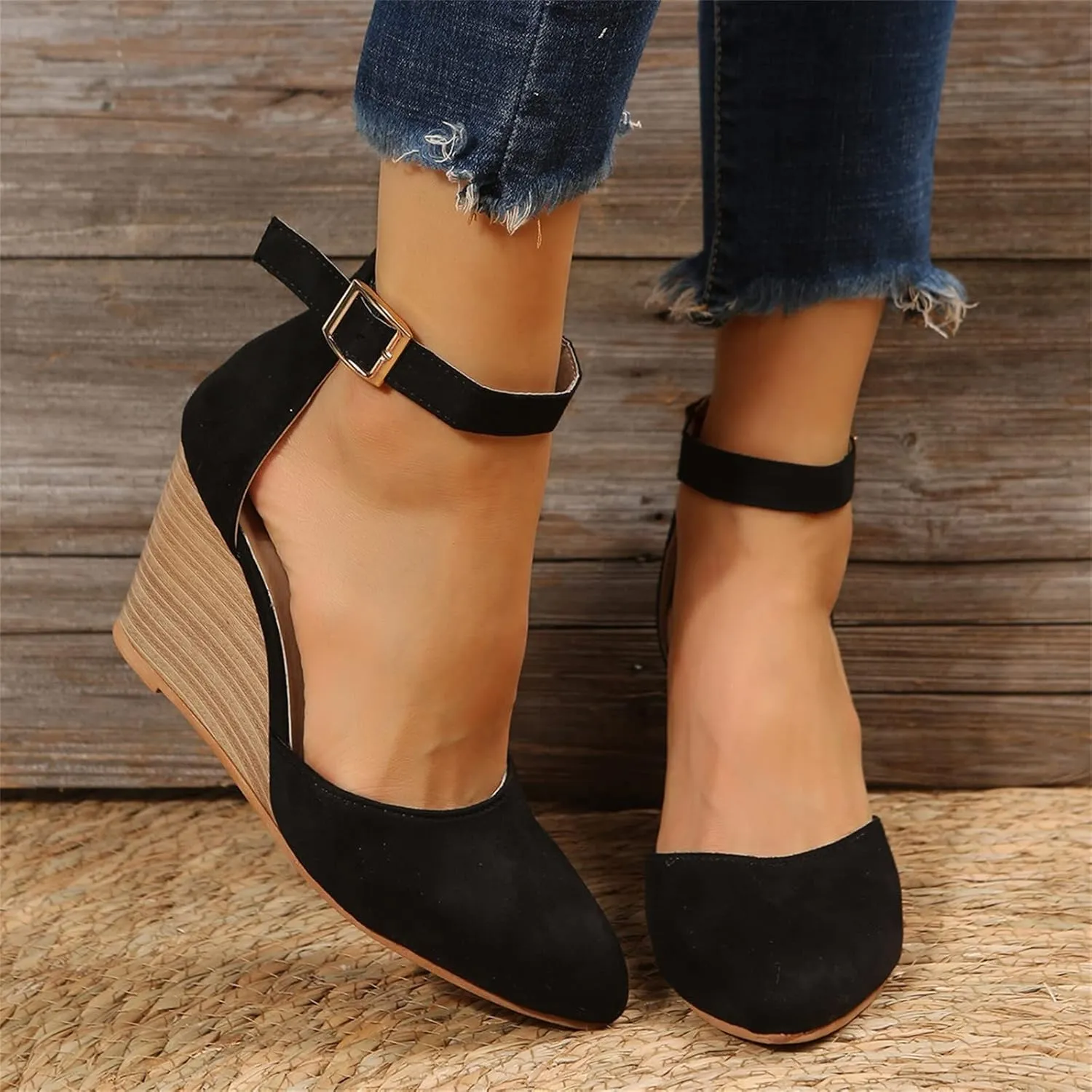 2025 Women Comfortable Wedge Heel Sandals Summer Sexy Ladies Dress Business Slip-On Shoes with Ankle Strap Breathable Height Increase Casual Shoe Fashion Dance Party Wedding Loafers