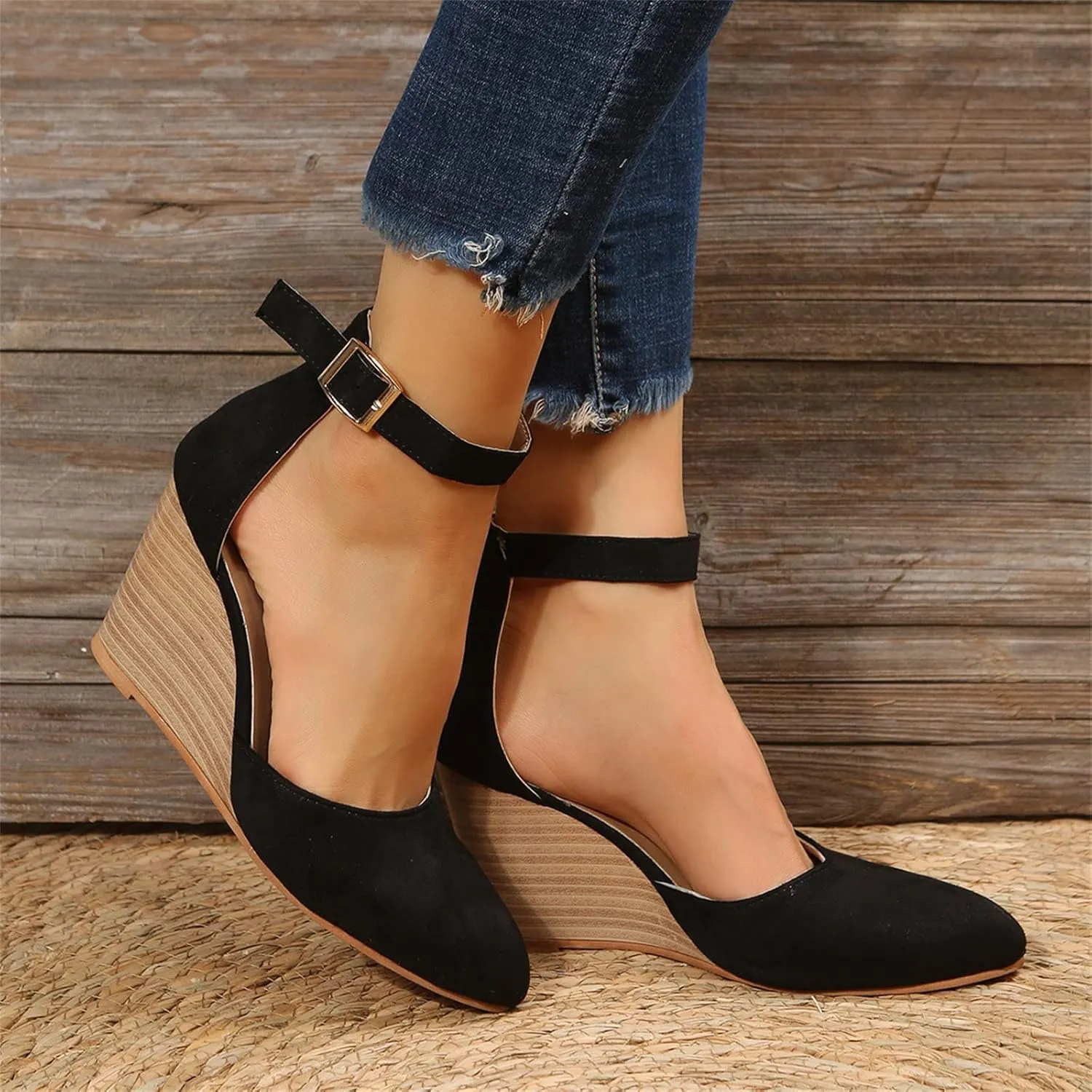 2025 Women Comfortable Wedge Heel Sandals Summer Sexy Ladies Dress Business Slip-On Shoes with Ankle Strap Breathable Height Increase Casual Shoe Fashion Dance Party Wedding Loafers