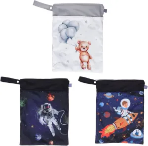 3pcs Baby Cloth Wet Dry Bag Dual Pockets Foldable Diaper Bags Outdoor Use