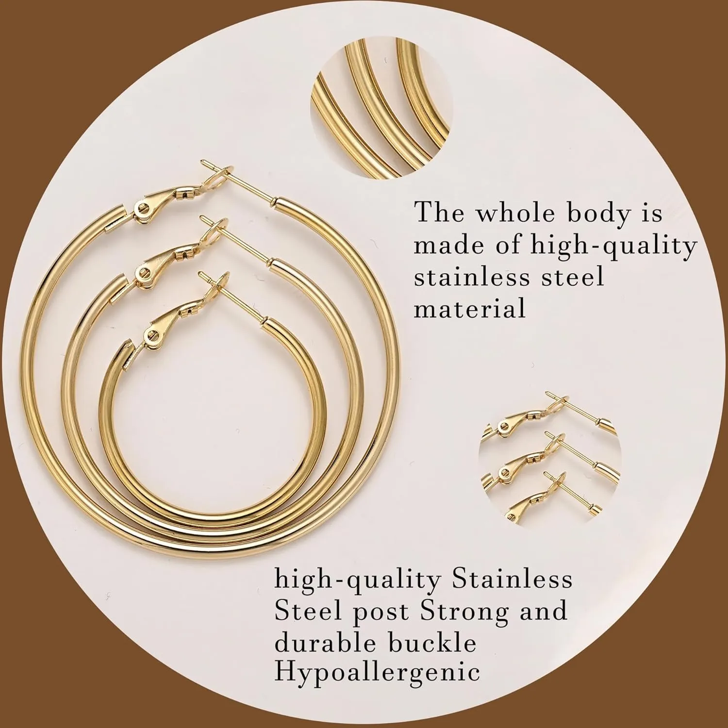 6 Pairs Gold Silver Hoop Earrings for Women, 14K Gold Plated Stainless steel Hoop Earring for Women, Lightweight Hypoallergenic Dainty Hoop Earrings Set
