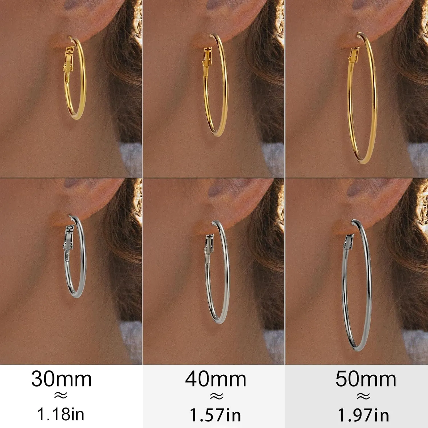 6 Pairs Gold Silver Hoop Earrings for Women, 14K Gold Plated Stainless steel Hoop Earring for Women, Lightweight Hypoallergenic Dainty Hoop Earrings Set