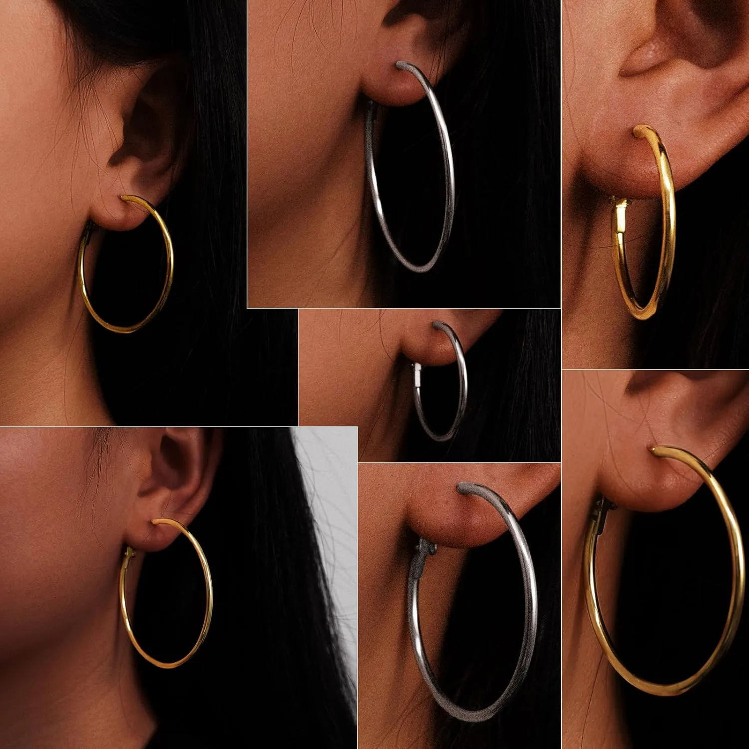 6 Pairs Gold Silver Hoop Earrings for Women, 14K Gold Plated Stainless steel Hoop Earring for Women, Lightweight Hypoallergenic Dainty Hoop Earrings Set