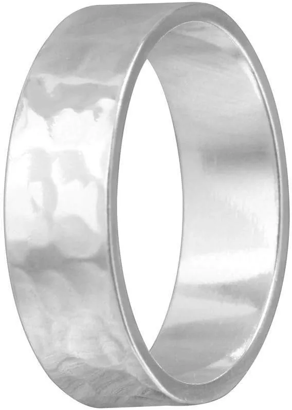 6mm Men & Women Sterling Silver Hand Hammered FLAT Wedding Band Ring