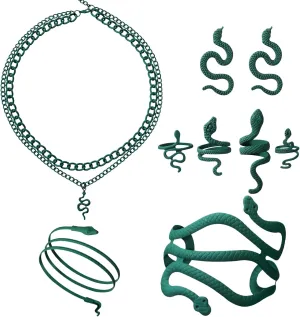 8 Pcs Snake Jewelry for Women, Egypt Style Snake Jewelry Necklace Earrings Armband Bracelet Rings for Halloween