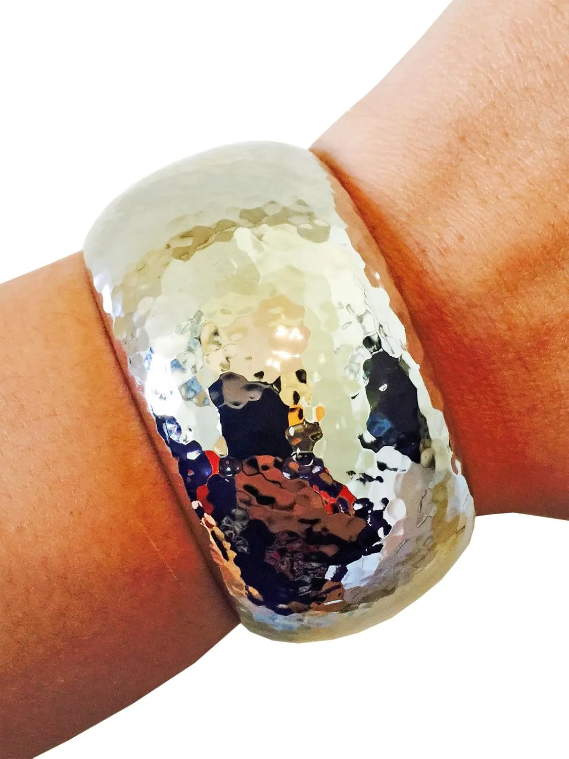 Activity Tracker Bracelet - The BRIANNA Shiny Hammered Metal Hinge Bangle Bracelet, Silver