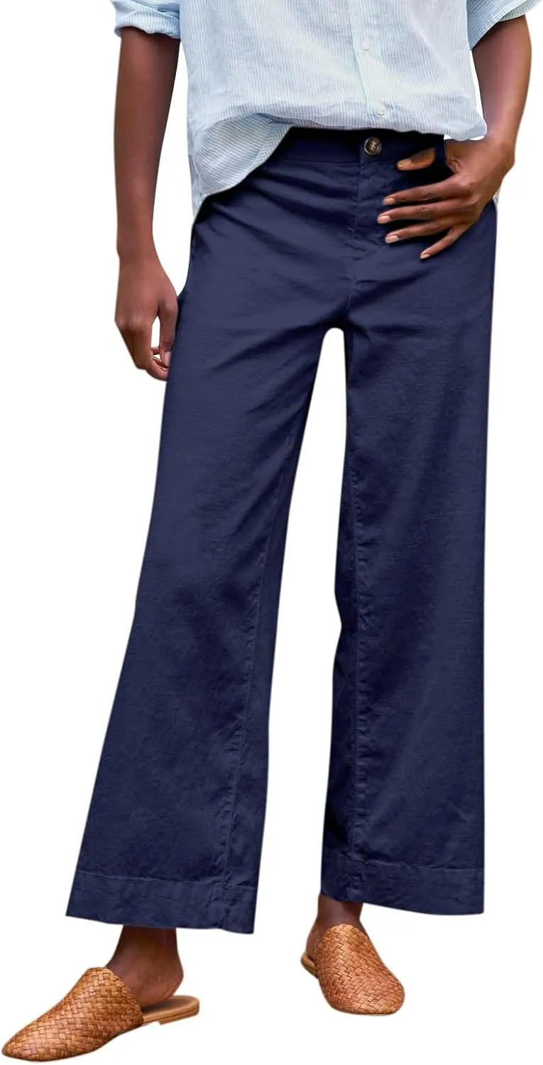ADHOWBEW Capri Pants for Women Dressy Casual Wide Leg Trendy Summer High Waist Flowy Drawstring Lounge Slacks with Pockets