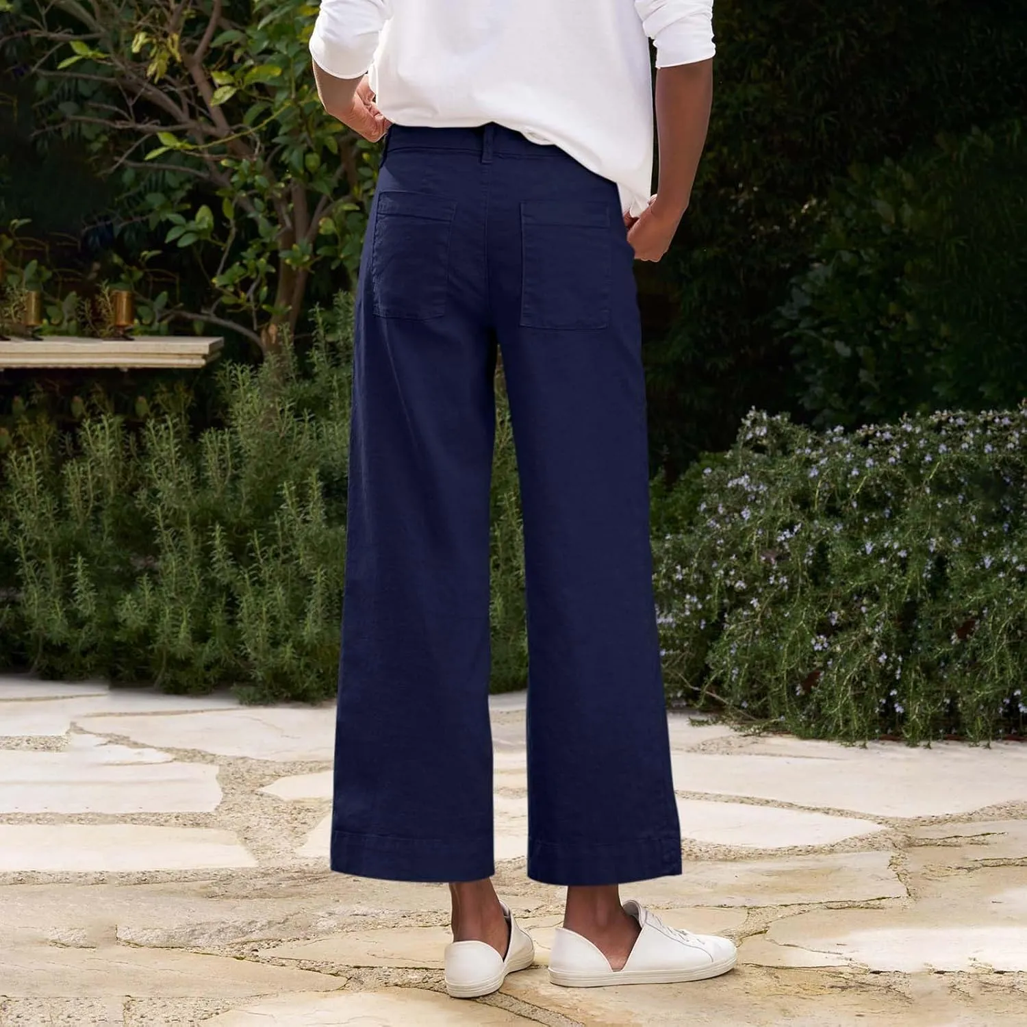 ADHOWBEW Capri Pants for Women Dressy Casual Wide Leg Trendy Summer High Waist Flowy Drawstring Lounge Slacks with Pockets