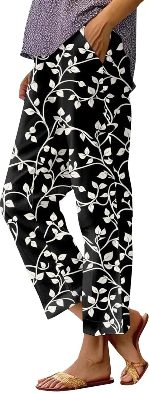 ADHOWBEW Palazzo Pants for Women Dressy Summer Dressy High Waist Relaxed Fit Bohemian Style Elastic Waist 2025 Bottoms
