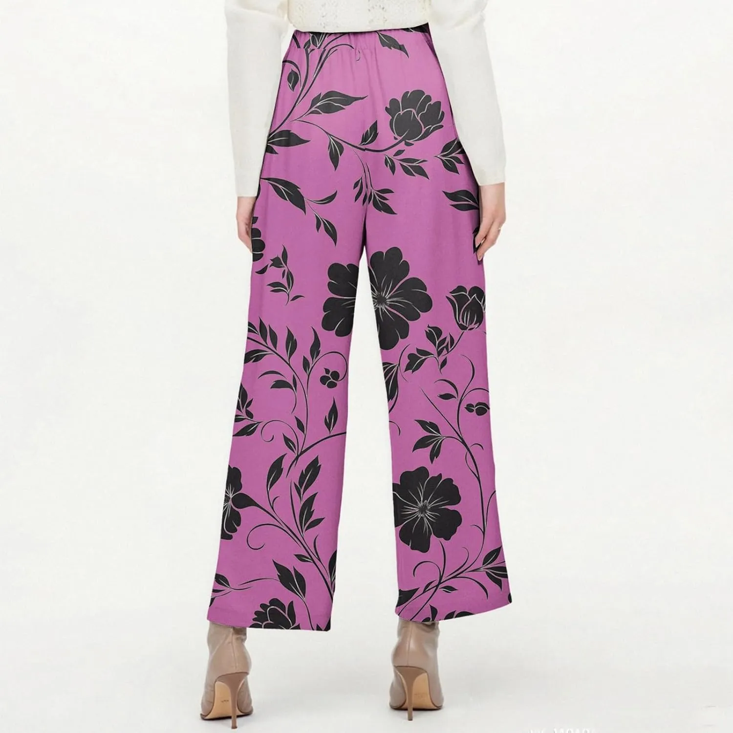 ADHOWBEW Palazzo Pants for Women Dressy Summer Dressy High Waist Relaxed Fit Bohemian Style Elastic Waist 2025 Bottoms