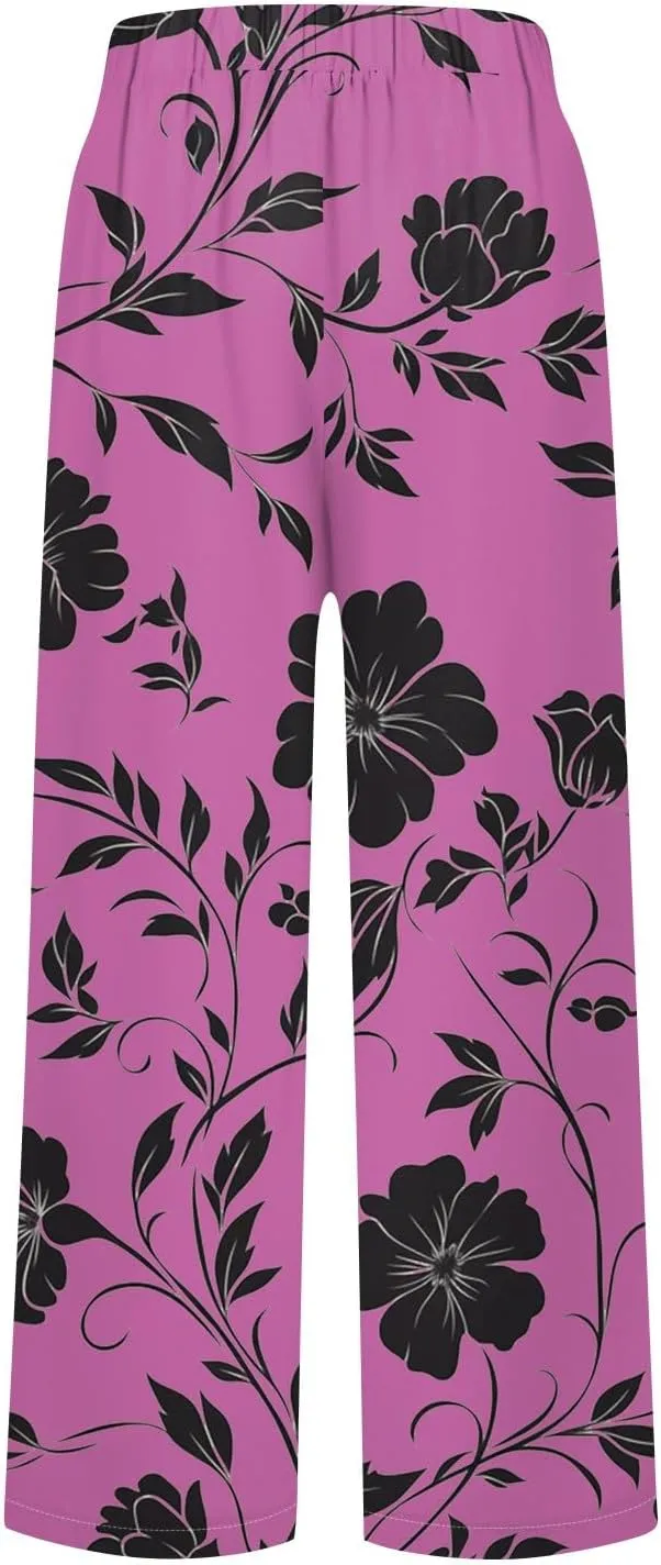 ADHOWBEW Palazzo Pants for Women Dressy Summer Dressy High Waist Relaxed Fit Bohemian Style Elastic Waist 2025 Bottoms