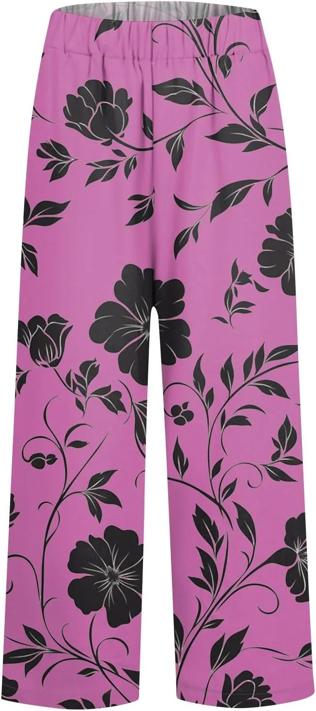 ADHOWBEW Palazzo Pants for Women Dressy Summer Dressy High Waist Relaxed Fit Bohemian Style Elastic Waist 2025 Bottoms