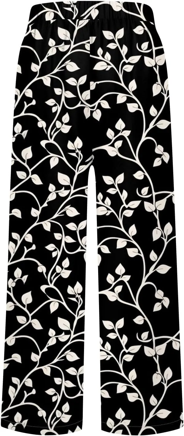 ADHOWBEW Palazzo Pants for Women Dressy Summer Dressy High Waist Relaxed Fit Bohemian Style Elastic Waist 2025 Bottoms