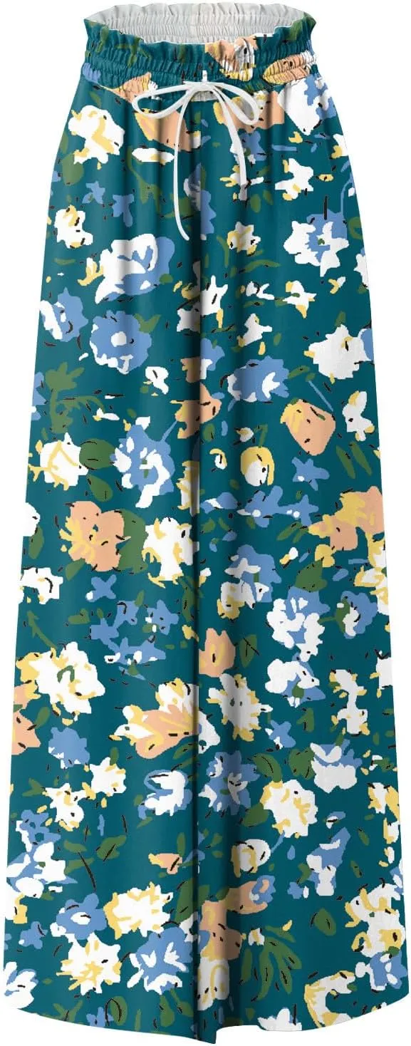 ADHOWBEW Wide Leg Dress Pants for Women Summer Casual Floral Bohemian Style Relaxed Fit Trendy 2025 Trousers