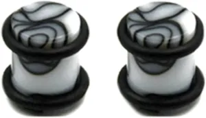 Aienid 2Pcs Acrylic Ear Tunnels, Mens Ear Gauge Jewelry Ear Gauges Jewelry Black and White Cylinder