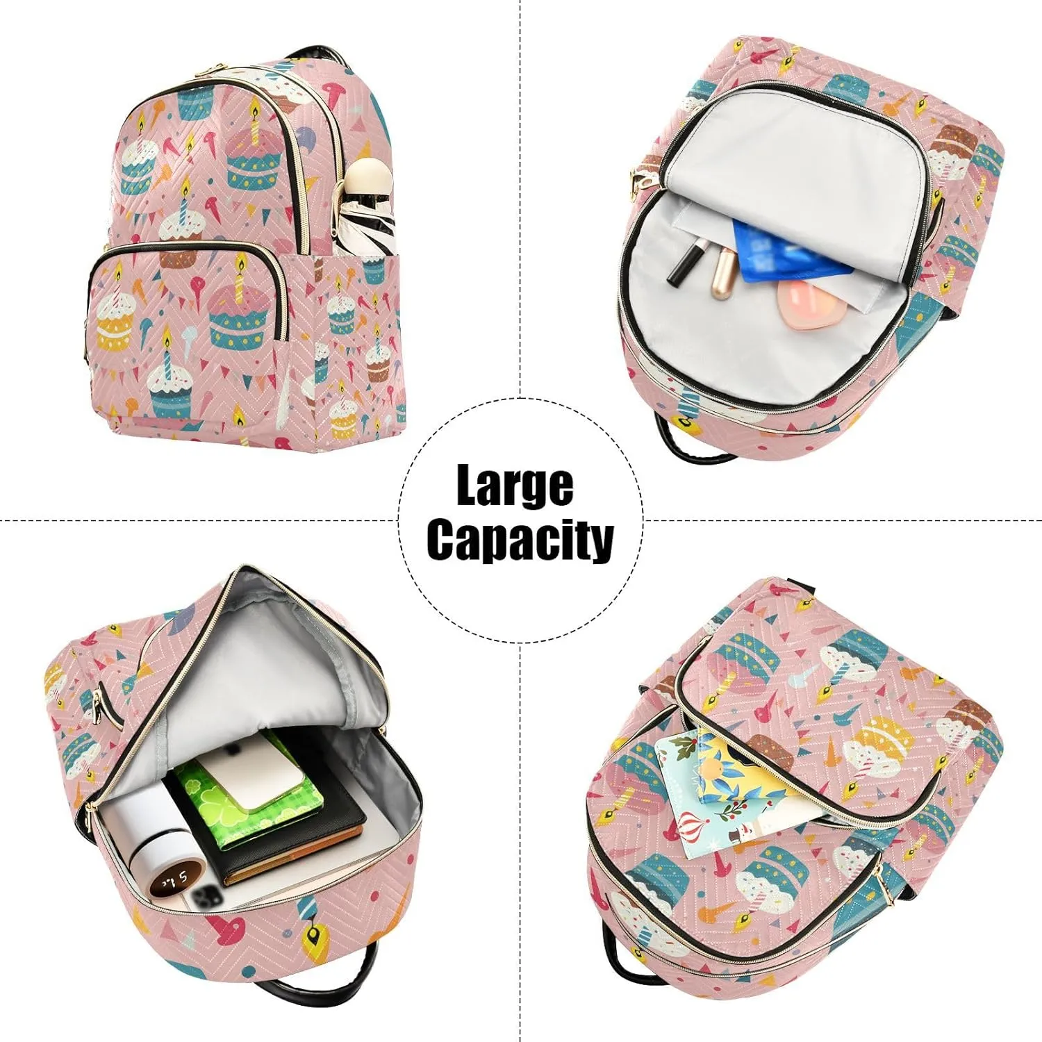 ALAZA Women Mini Backpack Purse Bag Lightweight Casual Daily Travel Backpack Birthday Cupcakes Back Pack Fashion Multipurpose Shoulder Bag,M