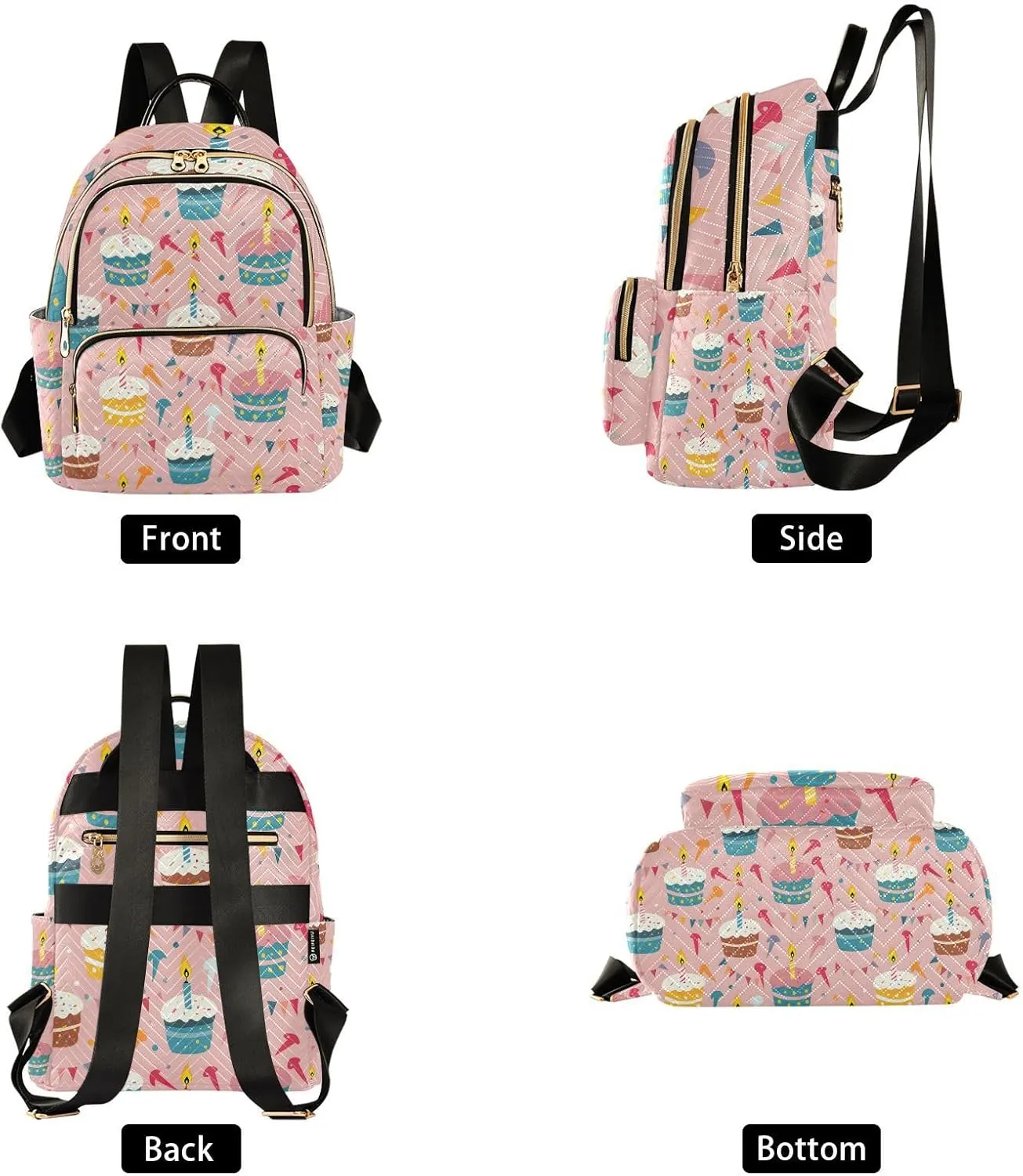 ALAZA Women Mini Backpack Purse Bag Lightweight Casual Daily Travel Backpack Birthday Cupcakes Back Pack Fashion Multipurpose Shoulder Bag,M