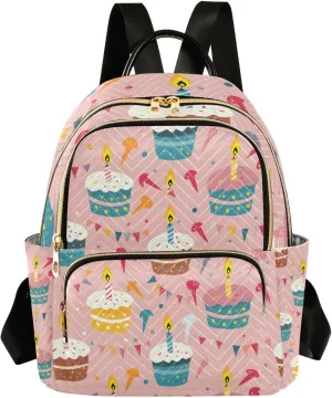 ALAZA Women Mini Backpack Purse Bag Lightweight Casual Daily Travel Backpack Birthday Cupcakes Back Pack Fashion Multipurpose Shoulder Bag,M