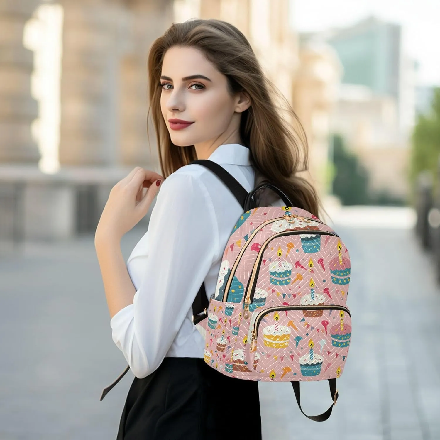 ALAZA Women Mini Backpack Purse Bag Lightweight Casual Daily Travel Backpack Birthday Cupcakes Back Pack Fashion Multipurpose Shoulder Bag,M