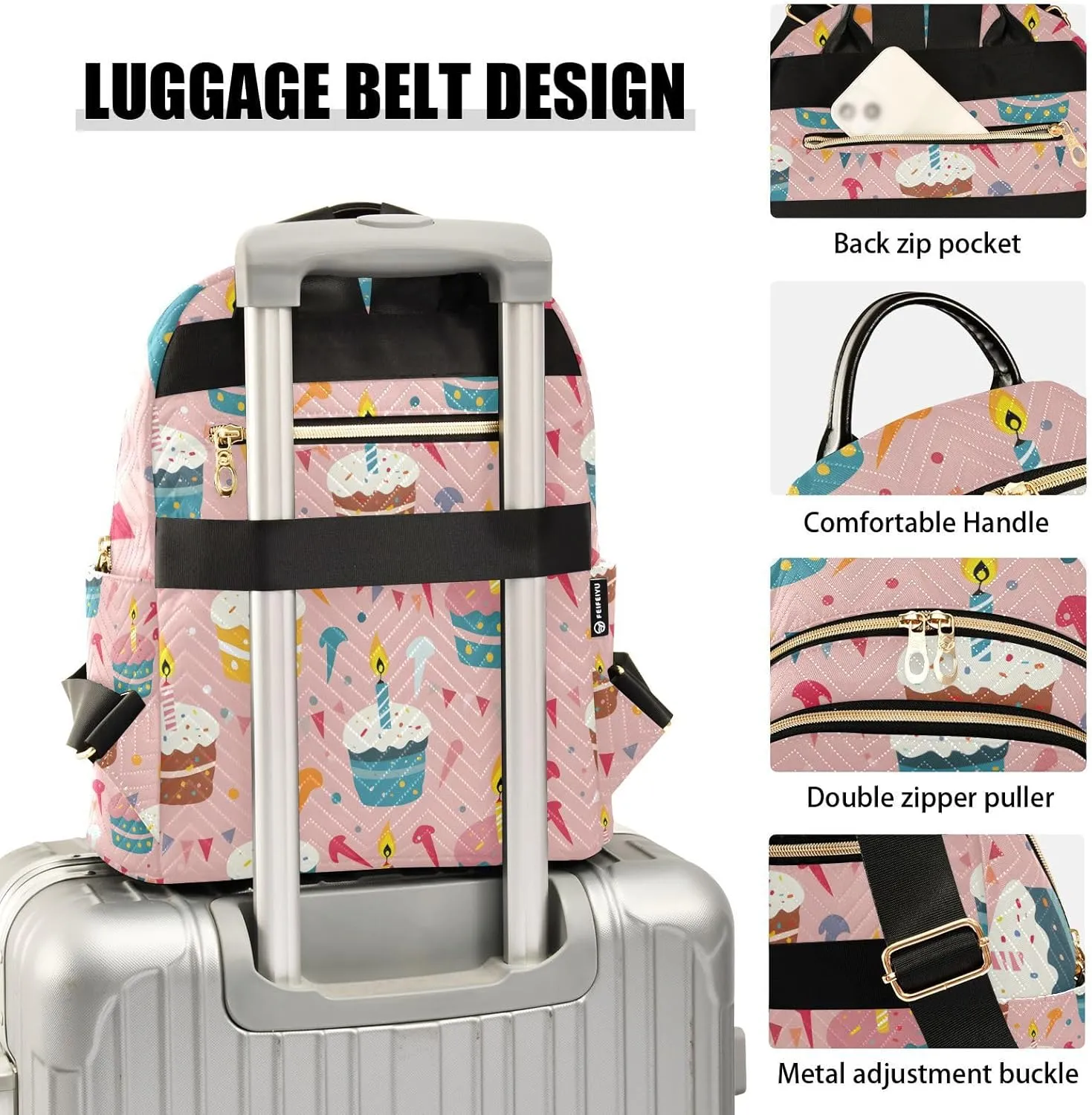 ALAZA Women Mini Backpack Purse Bag Lightweight Casual Daily Travel Backpack Birthday Cupcakes Back Pack Fashion Multipurpose Shoulder Bag,M
