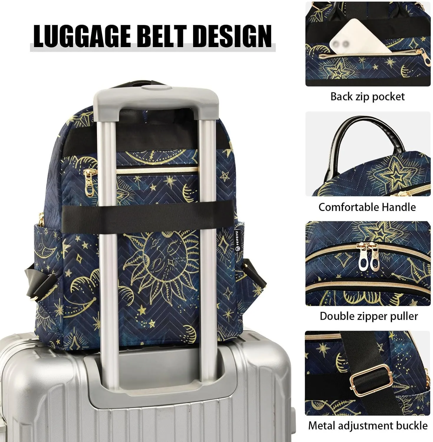 ALAZA Women Mini Backpack Purse Bag Lightweight Casual Daily Travel Backpack Sun Moon Boho Cosmos Astrology Back Pack Fashion Multipurpose Shoulder Bag,S