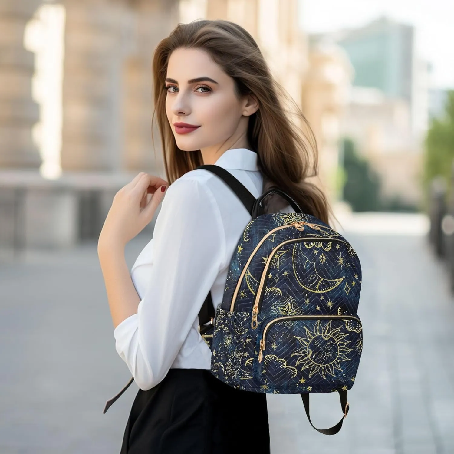 ALAZA Women Mini Backpack Purse Bag Lightweight Casual Daily Travel Backpack Sun Moon Boho Cosmos Astrology Back Pack Fashion Multipurpose Shoulder Bag,S