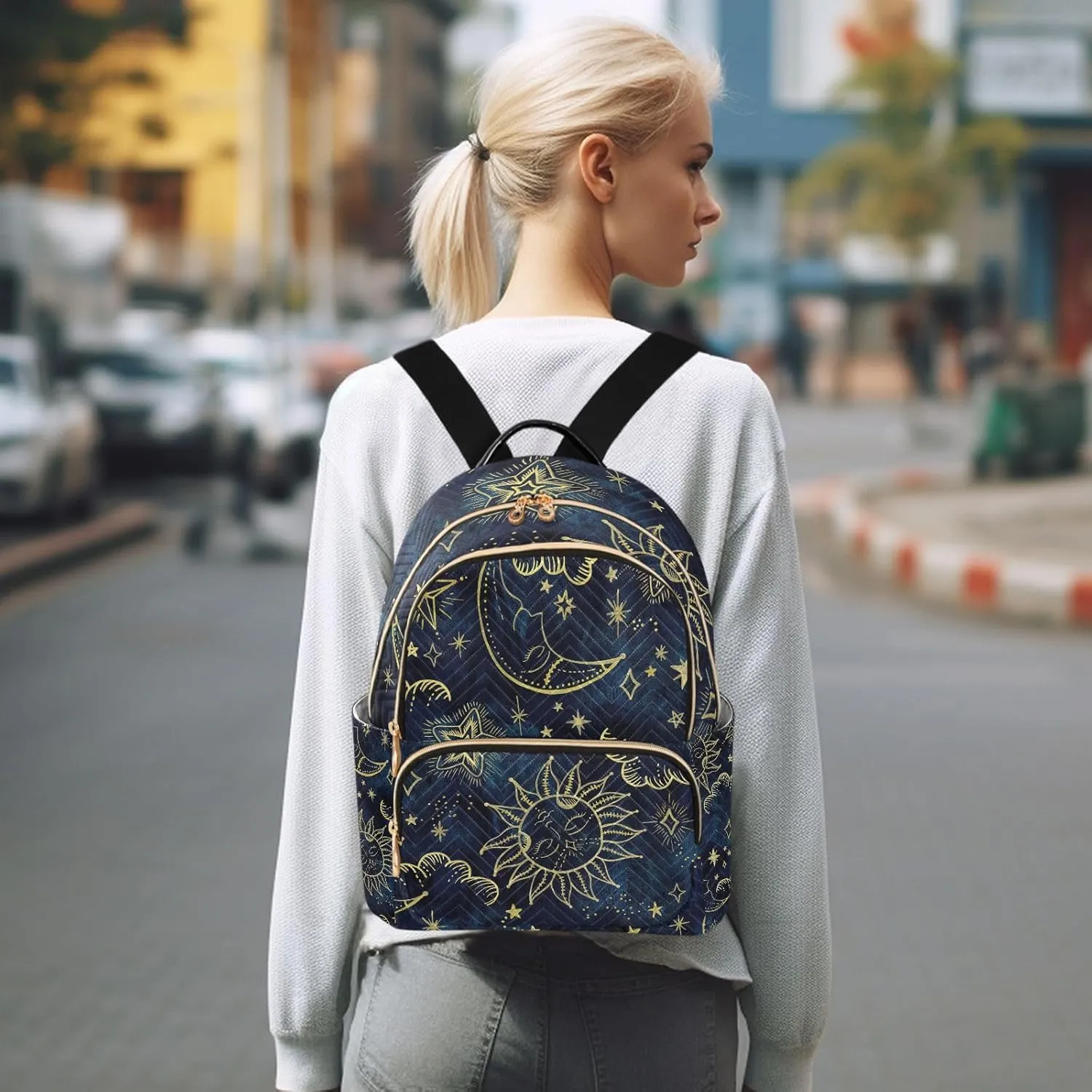 ALAZA Women Mini Backpack Purse Bag Lightweight Casual Daily Travel Backpack Sun Moon Boho Cosmos Astrology Back Pack Fashion Multipurpose Shoulder Bag,S