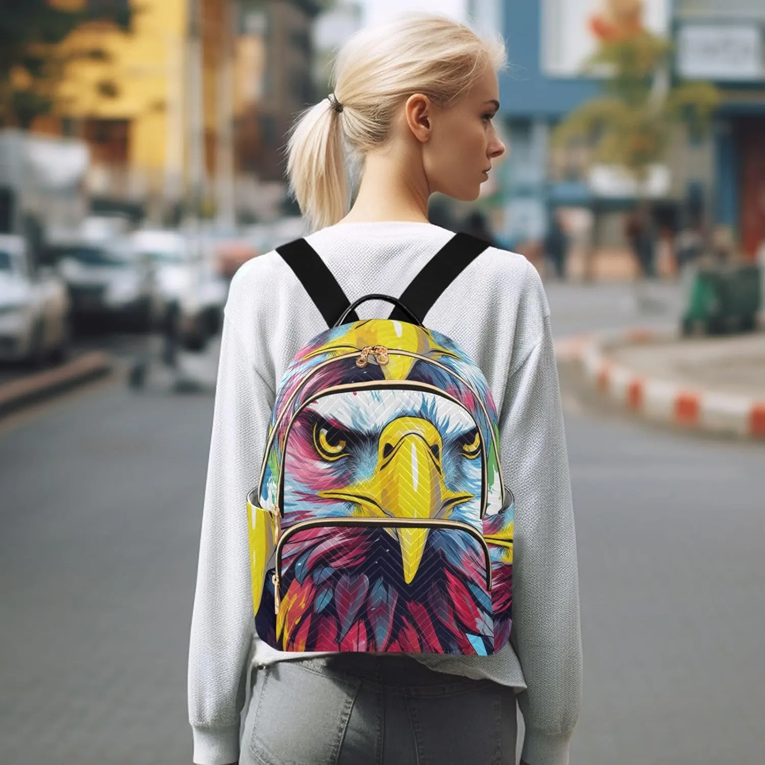 ALAZA Women Mini Backpack Purse Bag Lightweight Casual Daily Travel Backpack Watercolor Eagle Back Pack Fashion Multipurpose Shoulder Bag,S