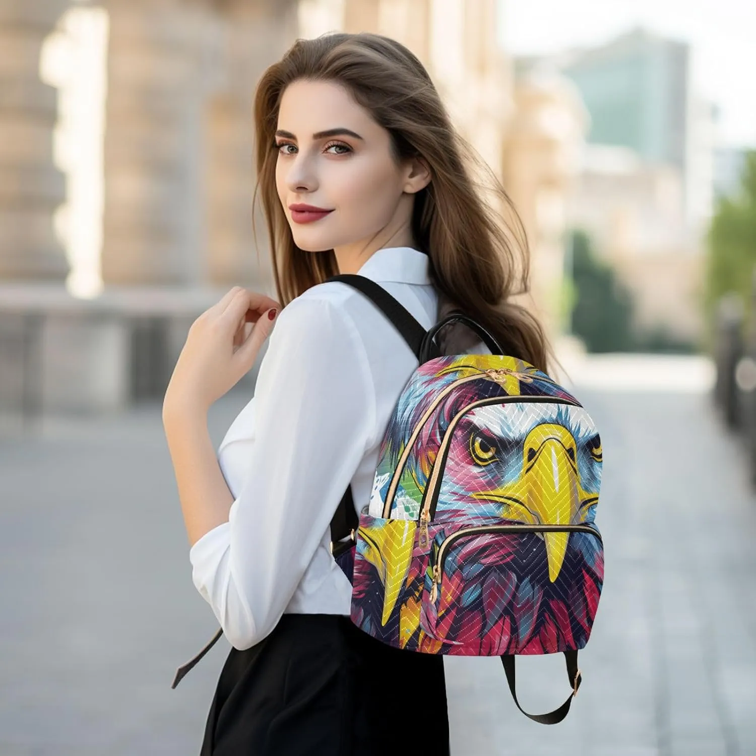 ALAZA Women Mini Backpack Purse Bag Lightweight Casual Daily Travel Backpack Watercolor Eagle Back Pack Fashion Multipurpose Shoulder Bag,S