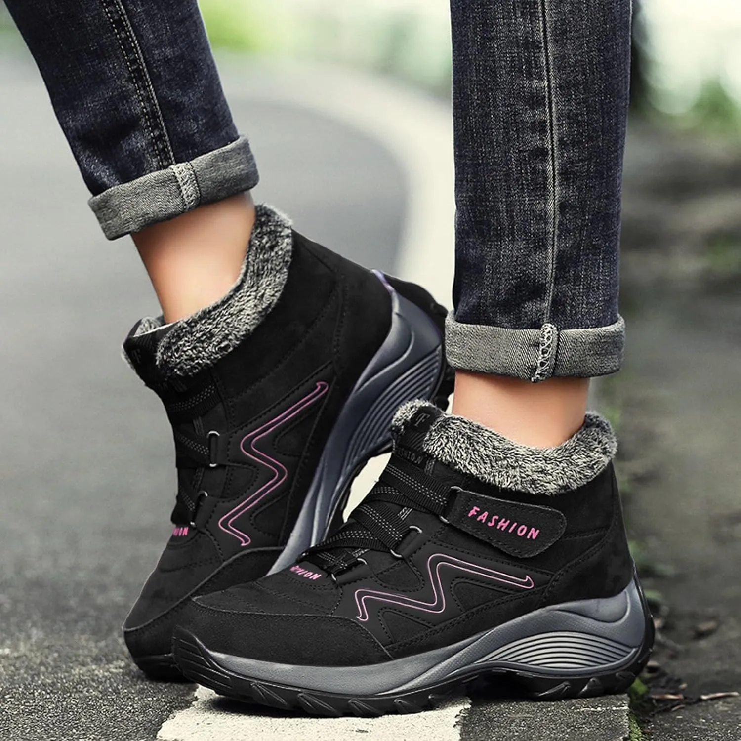 AMDBEL Snow Boots for Women Warm Thermal Boots Waterproof Snow Winter Warm Hiking Work Comfy Boots Sneakers Walking Shoes