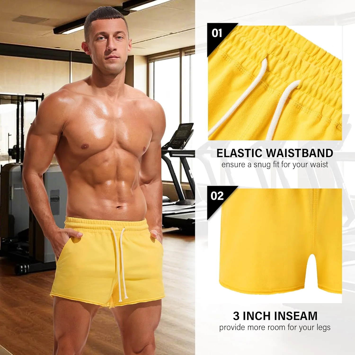 AMY COULEE Mens Workout Shorts 3 inch Cotton Gym Shorts Casual Terry Shorts with Pockets