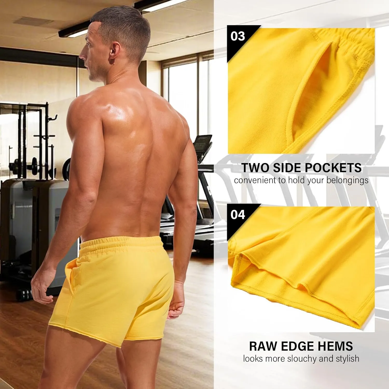 AMY COULEE Mens Workout Shorts 3 inch Cotton Gym Shorts Casual Terry Shorts with Pockets