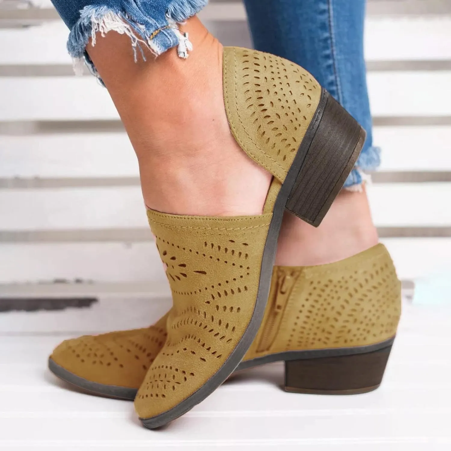 Ankle Boots for Women Platform Boots for Women Casual Shoes Hollow Out Low Heel Short Boots Side Zipper Women's Boots