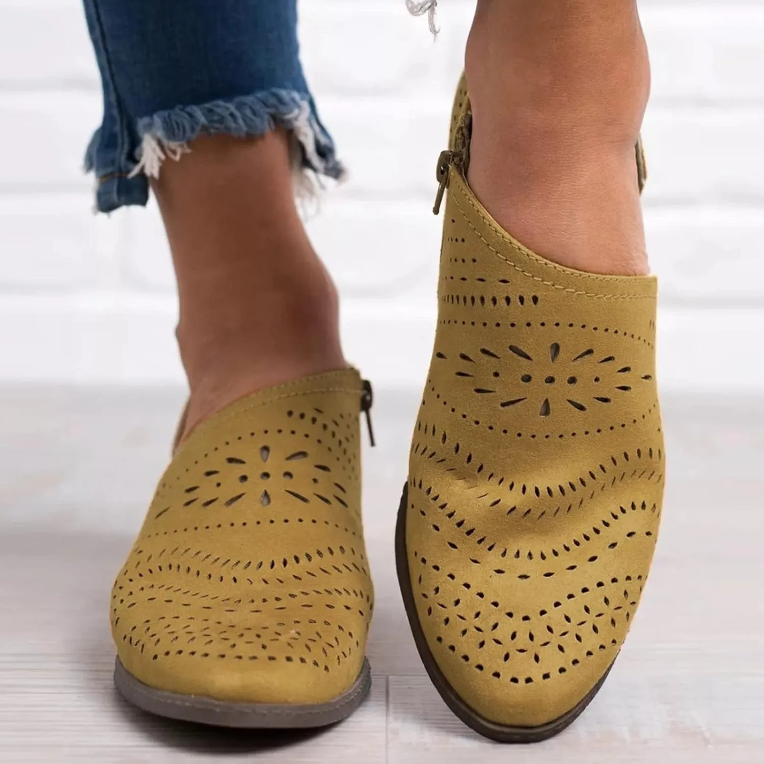 Ankle Boots for Women Platform Boots for Women Casual Shoes Hollow Out Low Heel Short Boots Side Zipper Women's Boots