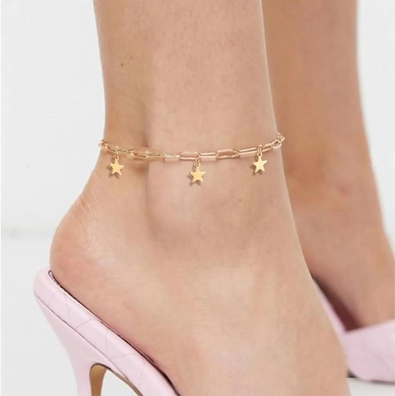 Anklet for Men, Womens Anklets Jewelry Chain with Star Stainless Steel Body Chain Jewelry for Women