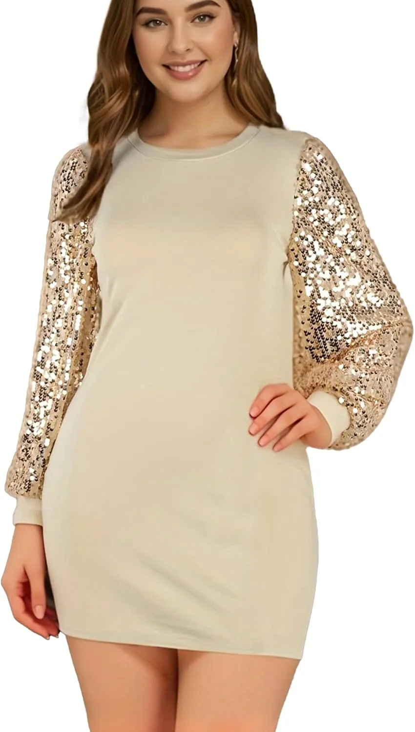 Anna-Kaci Womens Long Sleeve Sequin Party Bodycon Dress Cocktail Sparkle Wedding Evening Clubwear A Line Mini Short Dress