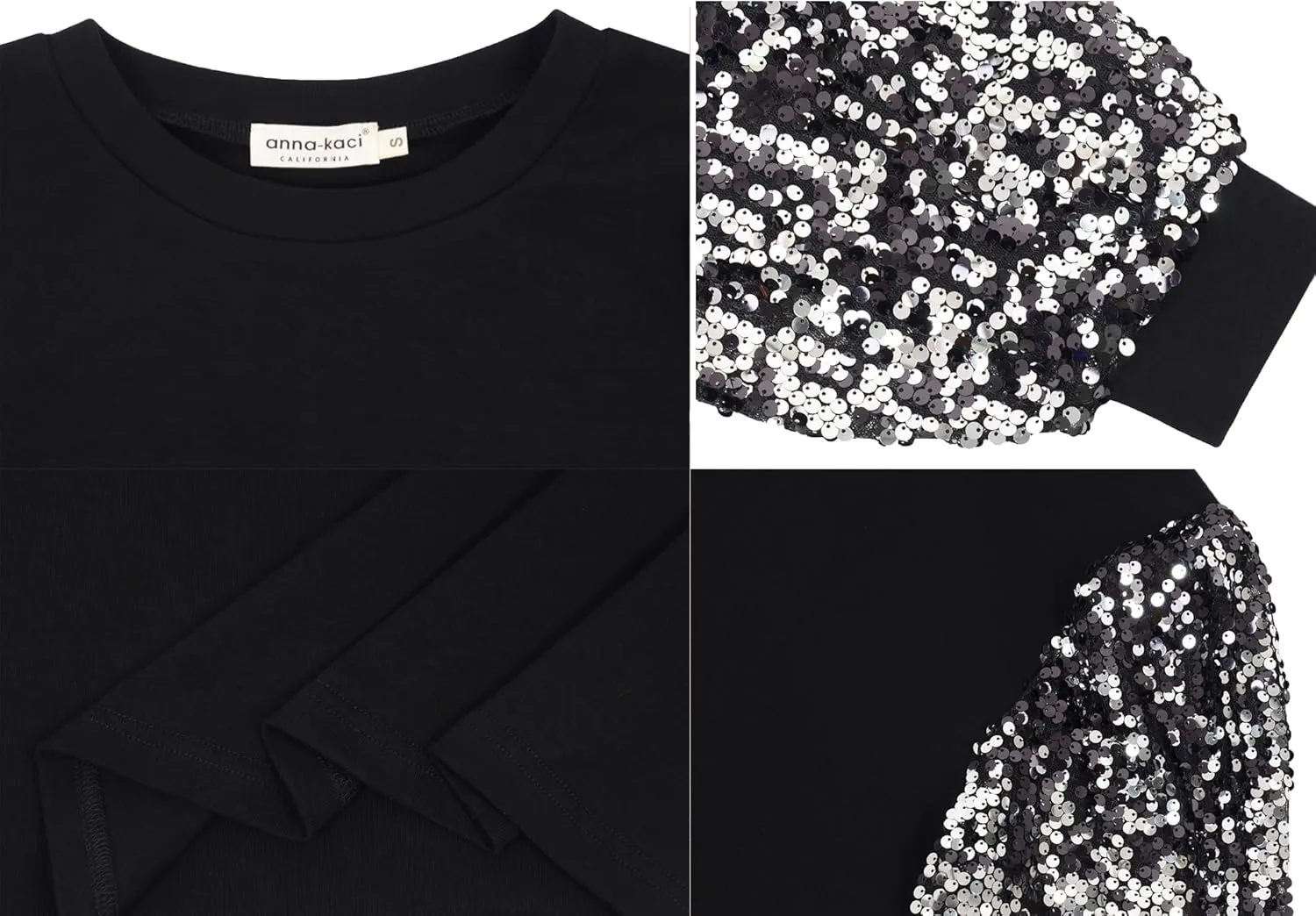 Anna-Kaci Womens Long Sleeve Sequin Party Bodycon Dress Cocktail Sparkle Wedding Evening Clubwear A Line Mini Short Dress