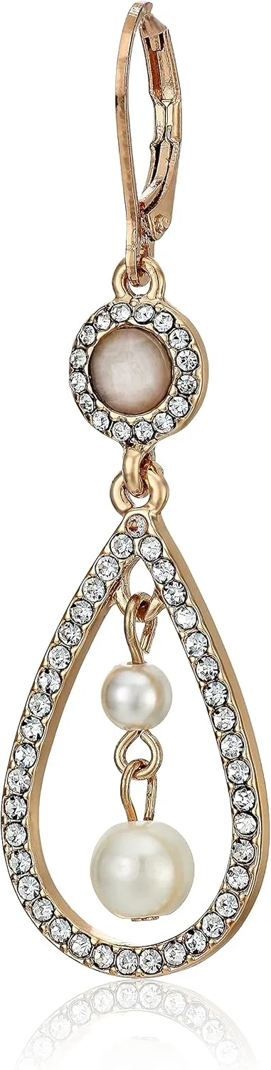 Anne Klein Imitation Pearl Orbital Pave Drop Earrings, Gold Tone
